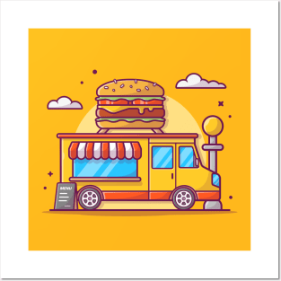 Burger Food Truck Cartoon Posters and Art